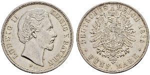 5 Mark Reino de Baviera (1806 - 1918) Plata Luis II de Baviera(1845 – 1886)