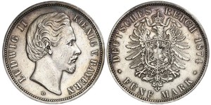 5 Mark Reino de Baviera (1806 - 1918) Plata Luis II de Baviera(1845 – 1886)