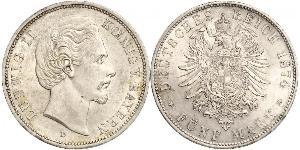 5 Mark Reino de Baviera (1806 - 1918) Plata Luis II de Baviera(1845 – 1886)