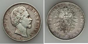 5 Mark Reino de Baviera (1806 - 1918) Plata Luis II de Baviera(1845 – 1886)