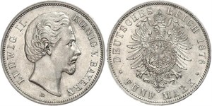 5 Mark Reino de Baviera (1806 - 1918) Plata Luis II de Baviera(1845 – 1886)