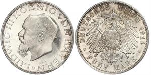 5 Mark Reino de Baviera (1806 - 1918) Plata Luis III de Baviera (1845 – 1921)
