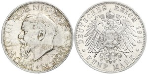 5 Mark Reino de Baviera (1806 - 1918) Plata Luis III de Baviera (1845 – 1921)