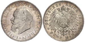 5 Mark Reino de Baviera (1806 - 1918) Plata Luis III de Baviera (1845 – 1921)