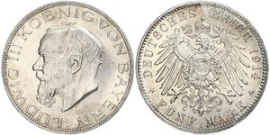 5 Mark Reino de Baviera (1806 - 1918) Plata Luis III de Baviera (1845 – 1921)