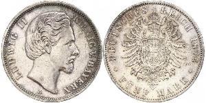 5 Mark Reino de Baviera (1806 - 1918) Plata Luis II de Baviera(1845 – 1886)