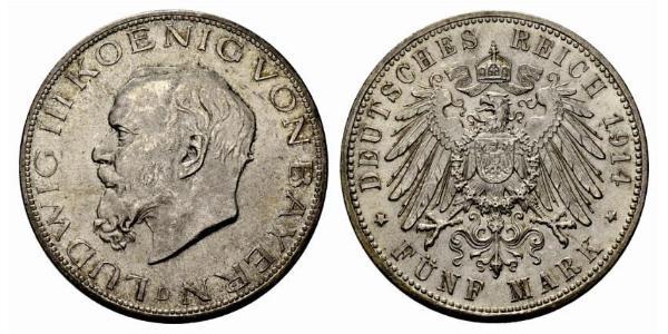 5 Mark Reino de Baviera (1806 - 1918) Plata Luis III de Baviera (1845 – 1921)