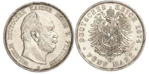 5 Mark Reino de Prusia (1701-1918) Plata Wilhelm I, German Emperor (1797-1888)