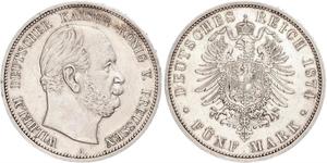 5 Mark Reino de Prusia (1701-1918) Plata Wilhelm I, German Emperor (1797-1888)