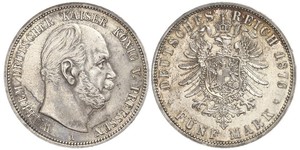 5 Mark Reino de Prusia (1701-1918) Plata Wilhelm I, German Emperor (1797-1888)