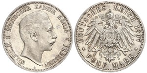 5 Mark Reino de Prusia (1701-1918) Plata Wilhelm II, German Emperor (1859-1941)