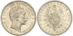 5 Mark Reino de Prusia (1701-1918) Plata Wilhelm II, German Emperor (1859-1941)