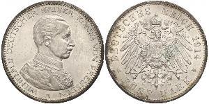 5 Mark Reino de Prusia (1701-1918) Plata Wilhelm II, German Emperor (1859-1941)