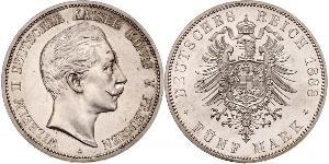 5 Mark Reino de Prusia (1701-1918) Plata Wilhelm II, German Emperor (1859-1941)