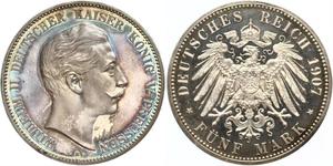 5 Mark Reino de Prusia (1701-1918) Plata Wilhelm II, German Emperor (1859-1941)