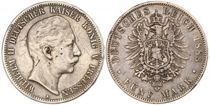 5 Mark Reino de Prusia (1701-1918) Plata Wilhelm II, German Emperor (1859-1941)