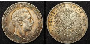 5 Mark Reino de Prusia (1701-1918) Plata Wilhelm II, German Emperor (1859-1941)