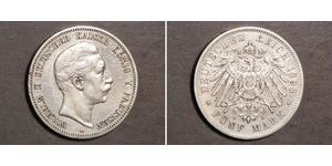 5 Mark Reino de Prusia (1701-1918) Plata Wilhelm II, German Emperor (1859-1941)