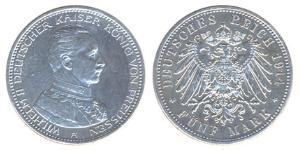 5 Mark Reino de Prusia (1701-1918) Plata Wilhelm II, German Emperor (1859-1941)