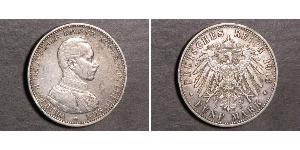 5 Mark Reino de Prusia (1701-1918) Plata Wilhelm II, German Emperor (1859-1941)