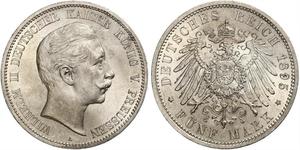 5 Mark Reino de Prusia (1701-1918) Plata Wilhelm II, German Emperor (1859-1941)