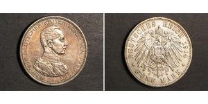 5 Mark Reino de Prusia (1701-1918) Plata Wilhelm II, German Emperor (1859-1941)