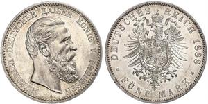 5 Mark Reino de Prusia (1701-1918) Plata Federico III de Alemania (1831-1888)