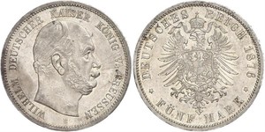 5 Mark Reino de Prusia (1701-1918) Plata Wilhelm I, German Emperor (1797-1888)