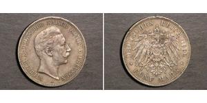 5 Mark Reino de Prusia (1701-1918) Plata Wilhelm II, German Emperor (1859-1941)