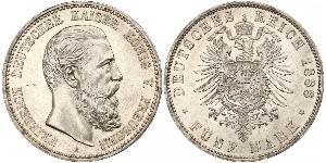 5 Mark Reino de Prusia (1701-1918) Plata Federico III de Alemania (1831-1888)