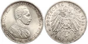 5 Mark Reino de Prusia (1701-1918) Plata Wilhelm II, German Emperor (1859-1941)