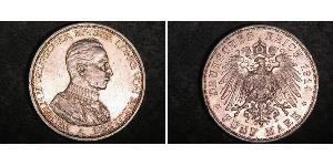 5 Mark Reino de Prusia (1701-1918) Plata Wilhelm II, German Emperor (1859-1941)