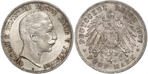 5 Mark Reino de Prusia (1701-1918) Plata Wilhelm II, German Emperor (1859-1941)