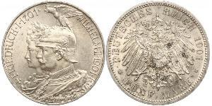 5 Mark Reino de Prusia (1701-1918) Plata Wilhelm II, German Emperor (1859-1941)