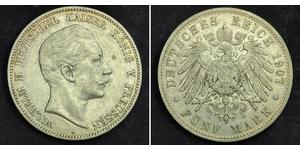 5 Mark Reino de Prusia (1701-1918) Plata Wilhelm II, German Emperor (1859-1941)