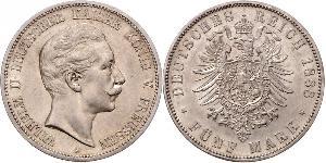 5 Mark Reino de Prusia (1701-1918) Plata Wilhelm II, German Emperor (1859-1941)