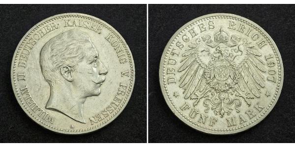 5 Mark Reino de Prusia (1701-1918) Plata Wilhelm II, German Emperor (1859-1941)