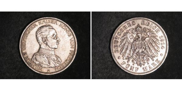 5 Mark Reino de Prusia (1701-1918) Plata Wilhelm II, German Emperor (1859-1941)