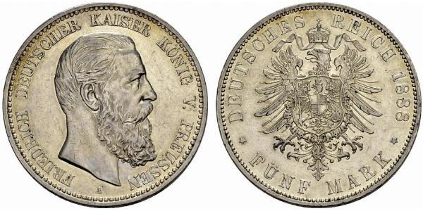 5 Mark Reino de Prusia (1701-1918) Plata Federico III de Alemania (1831-1888)