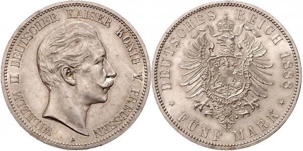 5 Mark Reino de Prusia (1701-1918) Plata Wilhelm II, German Emperor (1859-1941)