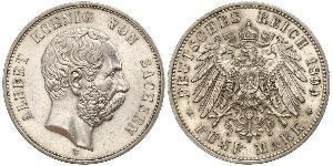 5 Mark Reino de Sajonia (1806 - 1918) Plata Alberto I de Sajonia