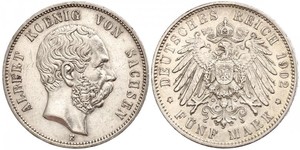 5 Mark Reino de Sajonia (1806 - 1918) Plata Alberto I de Sajonia