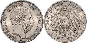 5 Mark Reino de Sajonia (1806 - 1918) Plata Alberto I de Sajonia