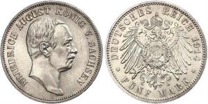 5 Mark Reino de Sajonia (1806 - 1918) Plata Federico Augusto III de Sajonia (1865-1932)