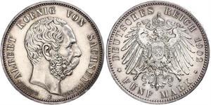 5 Mark Reino de Sajonia (1806 - 1918) Plata Alberto I de Sajonia