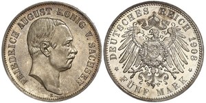 5 Mark Reino de Sajonia (1806 - 1918) Plata Federico Augusto III de Sajonia (1865-1932)