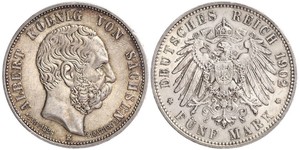 5 Mark Reino de Sajonia (1806 - 1918) Plata Alberto I de Sajonia