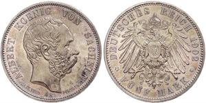 5 Mark Reino de Sajonia (1806 - 1918) Plata Alberto I de Sajonia