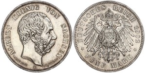 5 Mark Reino de Sajonia (1806 - 1918) Plata Alberto I de Sajonia