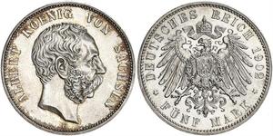 5 Mark Reino de Sajonia (1806 - 1918) Plata Alberto I de Sajonia